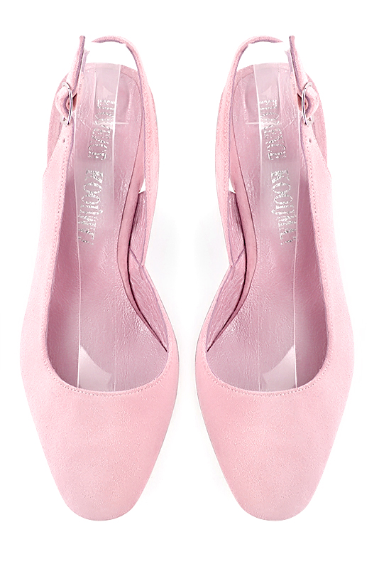 Light pink women's slingback shoes. Round toe. Medium flare heels. Top view - Florence KOOIJMAN